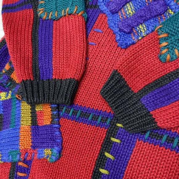 Vintage Patch Work Sweater Rebecca Stone Petite Crazy Party Textured Knit Red - Picture 4 of 5